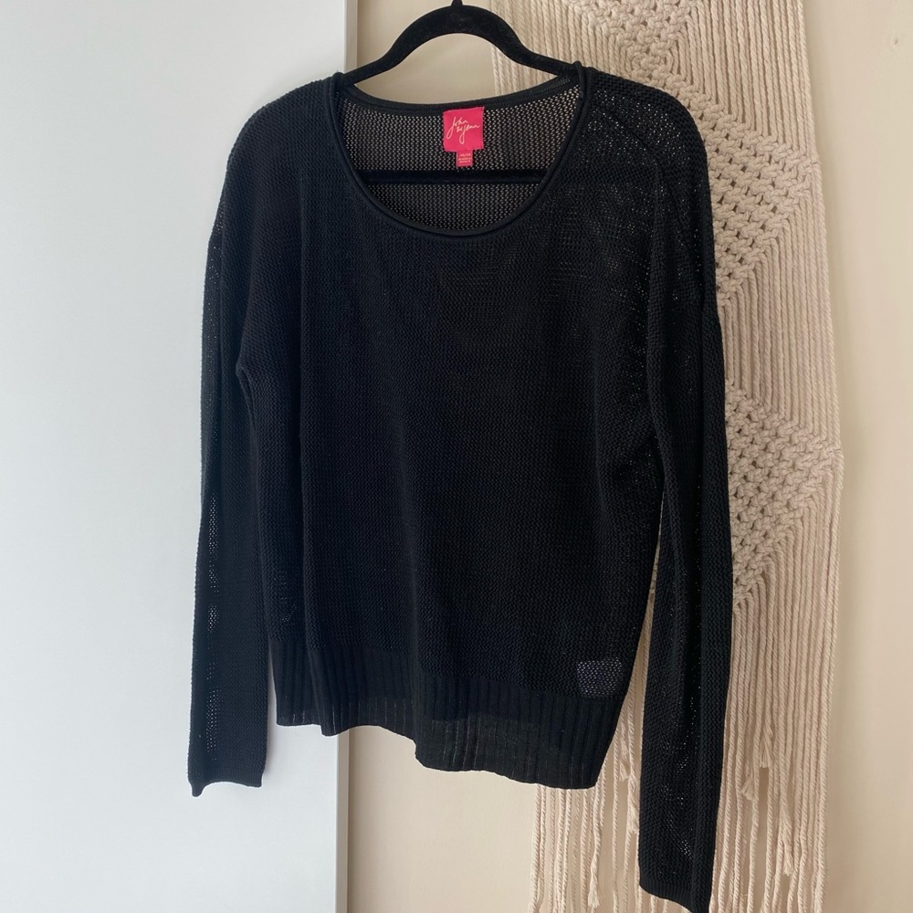 John + Jenn Black Knit Sheer Pullover Sweater